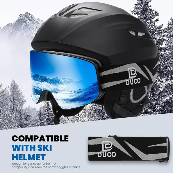 DUCO Ski Goggles Snowboard for Men WomenOTG Lightweight Winter Snowmobile Snow Goggles AntiFog 100 UV Protection DCS001Black Frame Revo Bluesilver Lens