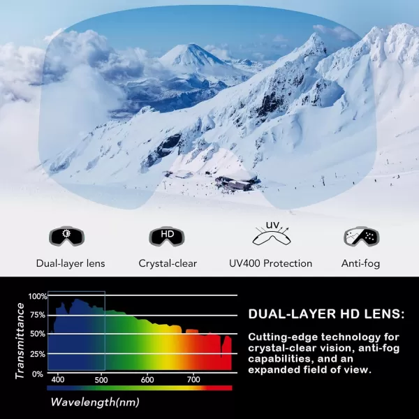 DUCO Ski Goggles Snowboard for Men WomenOTG Lightweight Winter Snowmobile Snow Goggles AntiFog 100 UV Protection DCS001Grey Lens
