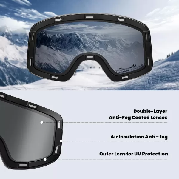 DUCO Ski Goggles Snowboard for Men WomenOTG Lightweight Winter Snowmobile Snow Goggles AntiFog 100 UV Protection DCS001Grey Lens