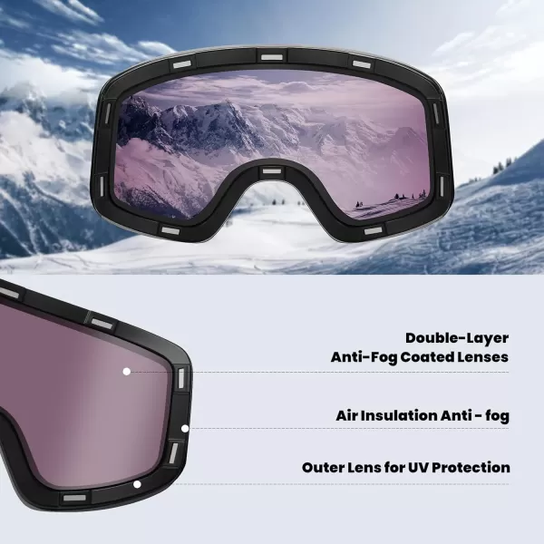 DUCO Ski Goggles Snowboard for Men WomenOTG Lightweight Winter Snowmobile Snow Goggles AntiFog 100 UV Protection DCS001Revo Green Lens