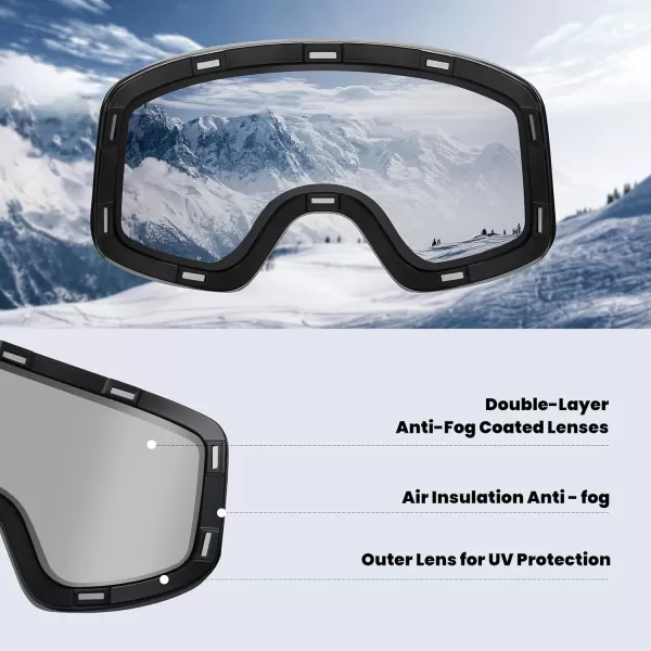 DUCO Ski Goggles Snowboard for Men WomenOTG Lightweight Winter Snowmobile Snow Goggles AntiFog 100 UV Protection DCS001Revo Silver Lens