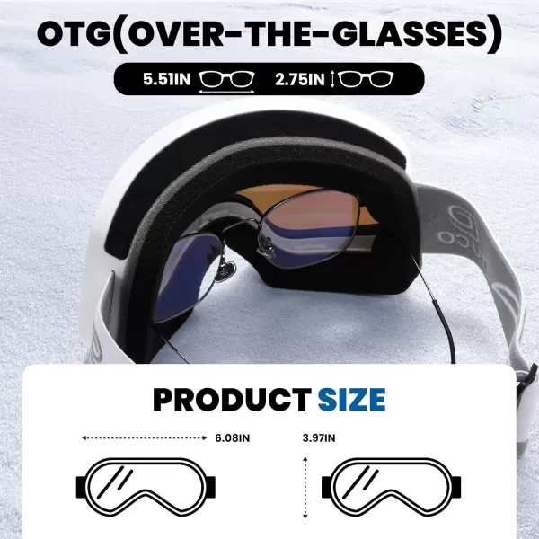 DUCO Ski Goggles Snowboard for Men WomenOTG Lightweight Winter Snowmobile Snow Goggles AntiFog 100 UV Protection DCS001White Frame Revo Blue Lens