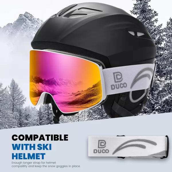 DUCO Ski Goggles Snowboard for Men WomenOTG Lightweight Winter Snowmobile Snow Goggles AntiFog 100 UV Protection DCS001White Frame Revo Pink Lens