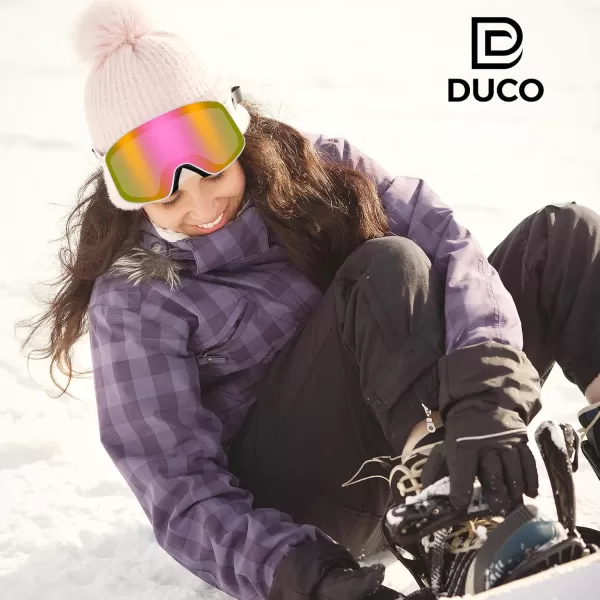 DUCO Ski Goggles Snowboard for Men WomenOTG Lightweight Winter Snowmobile Snow Goggles AntiFog 100 UV Protection DCS001White Frame Revo Pink Lens