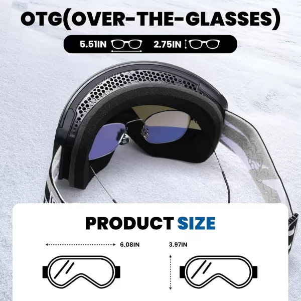 DUCO Ski Goggles with Magnetic Lens for Snowboard AntiFog UV400 Protection Over Glasses OTG Snow Sports Goggles DCS002Black Frame Revo Blue Lens