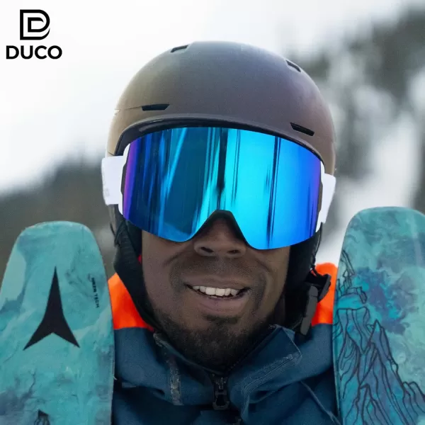 DUCO Ski Goggles with Magnetic Lens for Snowboard AntiFog UV400 Protection Over Glasses OTG Snow Sports Goggles DCS002Black Frame Revo Blue Lens