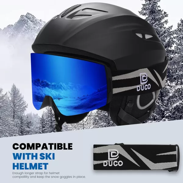 DUCO Ski Goggles with Magnetic Lens for Snowboard AntiFog UV400 Protection Over Glasses OTG Snow Sports Goggles DCS002Black Frame Revo Blue Lens