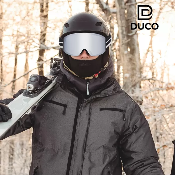 DUCO Ski Goggles with Magnetic Lens for Snowboard AntiFog UV400 Protection Over Glasses OTG Snow Sports Goggles DCS002Black Frame Silver Lens