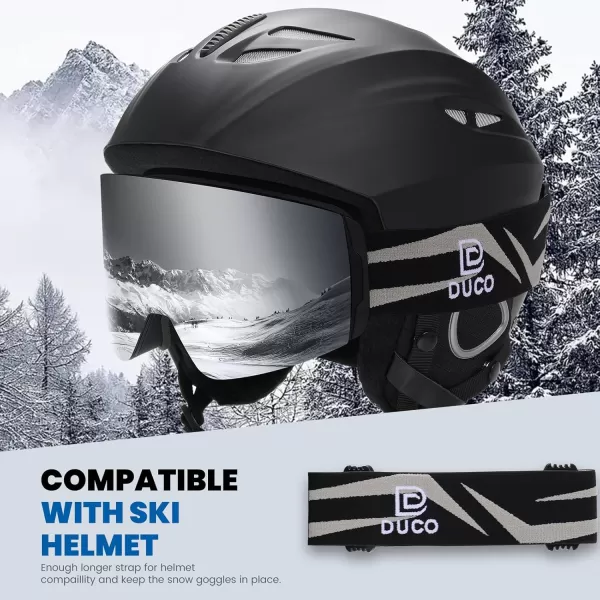 DUCO Ski Goggles with Magnetic Lens for Snowboard AntiFog UV400 Protection Over Glasses OTG Snow Sports Goggles DCS002Black Frame Silver Lens