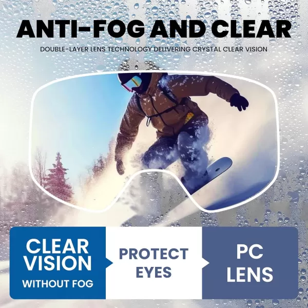 DUCO Ski Goggles with Magnetic Lens for Snowboard AntiFog UV400 Protection Over Glasses OTG Snow Sports Goggles DCS002Black Frame Silver Lens