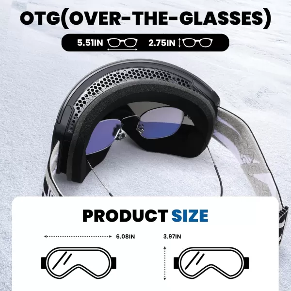 DUCO Ski Goggles with Magnetic Lens for Snowboard AntiFog UV400 Protection Over Glasses OTG Snow Sports Goggles DCS002Black Frame Silver Lens