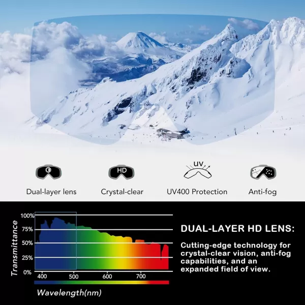 DUCO Ski Goggles with Magnetic Lens for Snowboard AntiFog UV400 Protection Over Glasses OTG Snow Sports Goggles DCS002Grey Lens