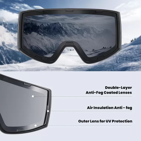 DUCO Ski Goggles with Magnetic Lens for Snowboard AntiFog UV400 Protection Over Glasses OTG Snow Sports Goggles DCS002Grey Lens