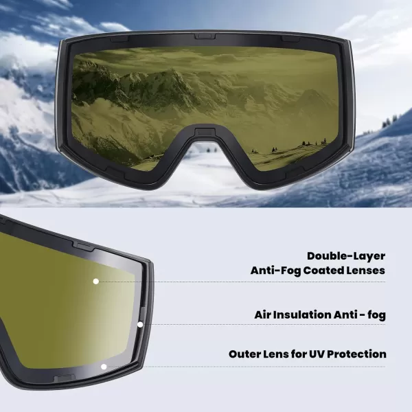 DUCO Ski Goggles with Magnetic Lens for Snowboard AntiFog UV400 Protection Over Glasses OTG Snow Sports Goggles DCS002Revo Blue Lens