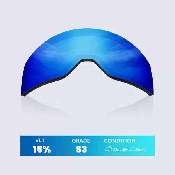 DUCO Ski Goggles with Magnetic Lens for Snowboard AntiFog UV400 Protection Over Glasses OTG Snow Sports Goggles DCS002Revo Blue Lens