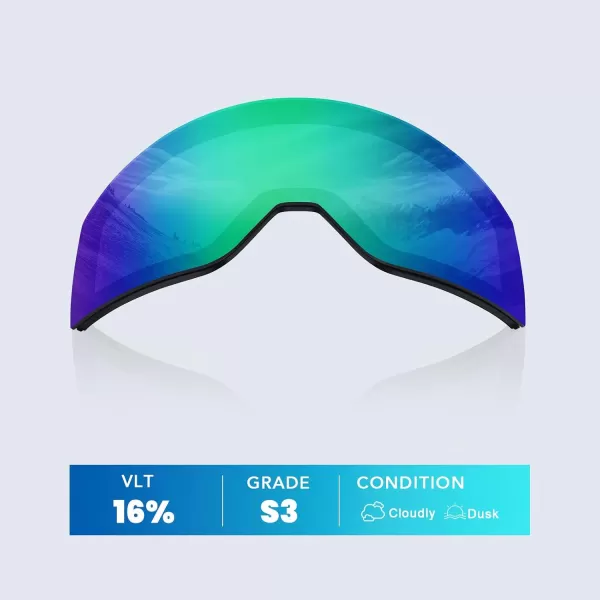 DUCO Ski Goggles with Magnetic Lens for Snowboard AntiFog UV400 Protection Over Glasses OTG Snow Sports Goggles DCS002Revo Green Lens
