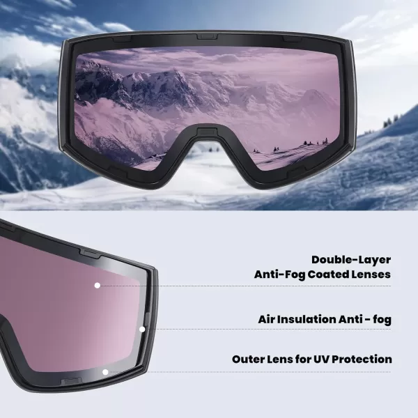 DUCO Ski Goggles with Magnetic Lens for Snowboard AntiFog UV400 Protection Over Glasses OTG Snow Sports Goggles DCS002Revo Green Lens