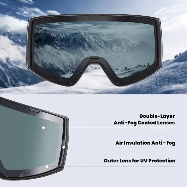 DUCO Ski Goggles with Magnetic Lens for Snowboard AntiFog UV400 Protection Over Glasses OTG Snow Sports Goggles DCS002Revo Orange Lens