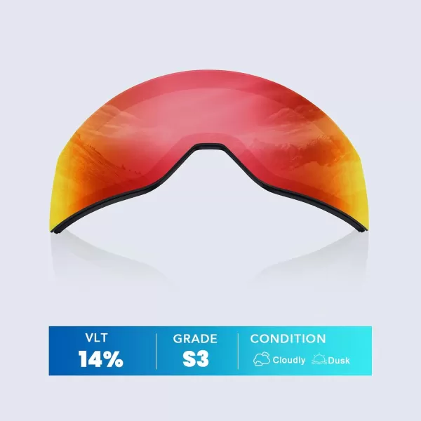 DUCO Ski Goggles with Magnetic Lens for Snowboard AntiFog UV400 Protection Over Glasses OTG Snow Sports Goggles DCS002Revo Orange Lens