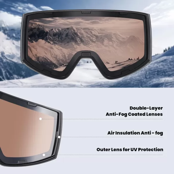 DUCO Ski Goggles with Magnetic Lens for Snowboard AntiFog UV400 Protection Over Glasses OTG Snow Sports Goggles DCS002Revo Pink Lens