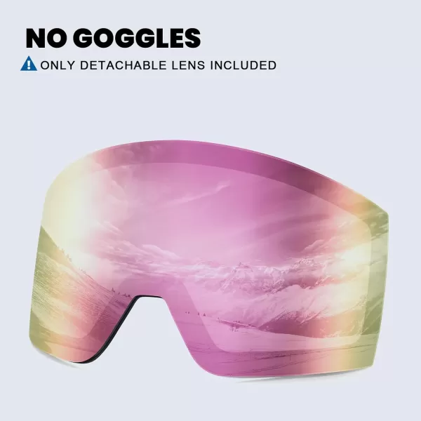DUCO Ski Goggles with Magnetic Lens for Snowboard AntiFog UV400 Protection Over Glasses OTG Snow Sports Goggles DCS002Revo Pink Lens