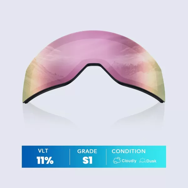 DUCO Ski Goggles with Magnetic Lens for Snowboard AntiFog UV400 Protection Over Glasses OTG Snow Sports Goggles DCS002Revo Pink Lens