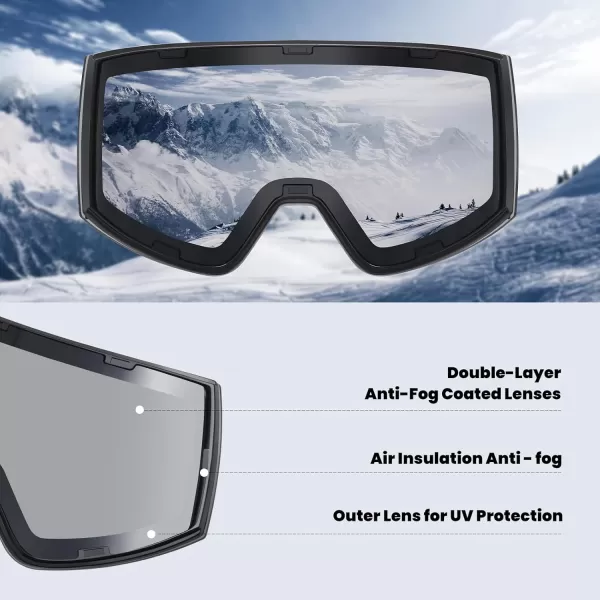 DUCO Ski Goggles with Magnetic Lens for Snowboard AntiFog UV400 Protection Over Glasses OTG Snow Sports Goggles DCS002Revo Silver Lens