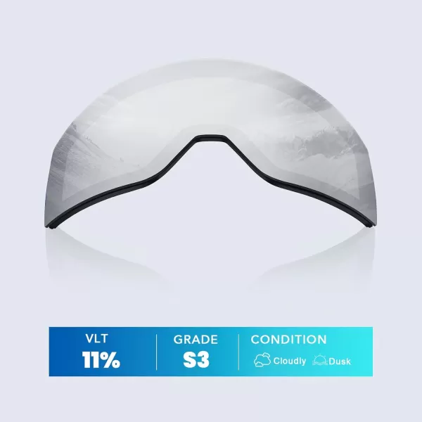 DUCO Ski Goggles with Magnetic Lens for Snowboard AntiFog UV400 Protection Over Glasses OTG Snow Sports Goggles DCS002Revo Silver Lens