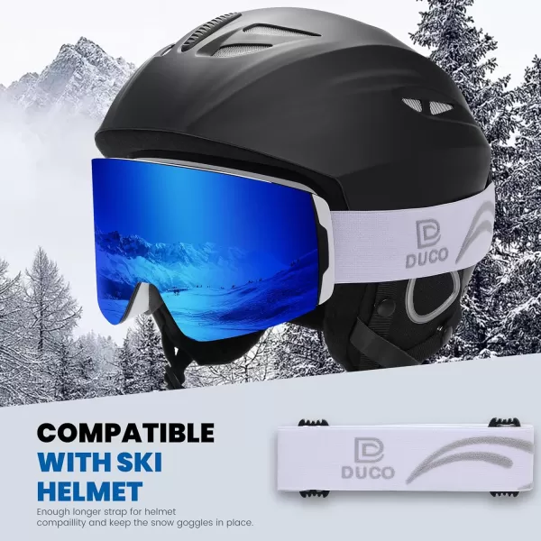 DUCO Ski Goggles with Magnetic Lens for Snowboard AntiFog UV400 Protection Over Glasses OTG Snow Sports Goggles DCS002White Frame Revo Bluerevo Red Lens