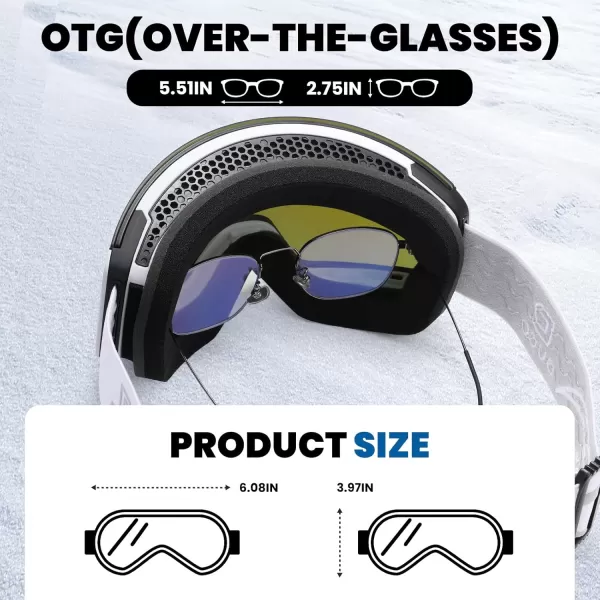 DUCO Ski Goggles with Magnetic Lens for Snowboard AntiFog UV400 Protection Over Glasses OTG Snow Sports Goggles DCS002White Frame Revo Bluerevo Red Lens