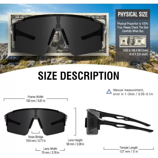 DUCO Sports Sunglasses for Men Cycling Sunglasses Youth Baseball Sun glasses Lightweight TR90 Frame Goggles DC0032Black Frame Grey Len