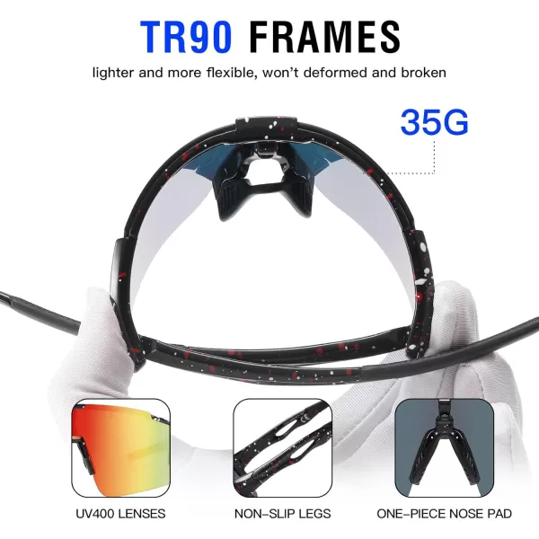 DUCO Sports Sunglasses for Men Cycling Sunglasses Youth Baseball Sun glasses Lightweight TR90 Frame Goggles DC0032Black Red White Frame Red Len