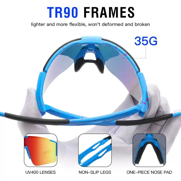 DUCO Sports Sunglasses for Men Cycling Sunglasses Youth Baseball Sun glasses Lightweight TR90 Frame Goggles DC0032Blue Purple Black Frame Red Len