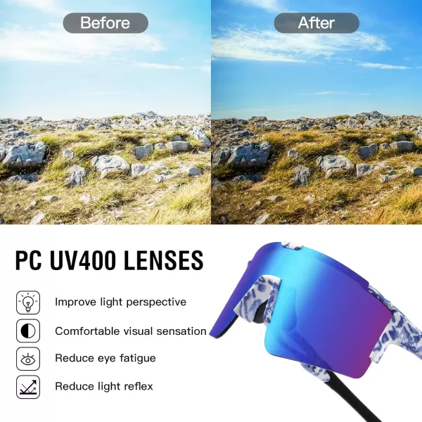 DUCO Sports Sunglasses for Men Cycling Sunglasses Youth Baseball Sun glasses Lightweight TR90 Frame Goggles DC0032Blue White Frame Blue Len