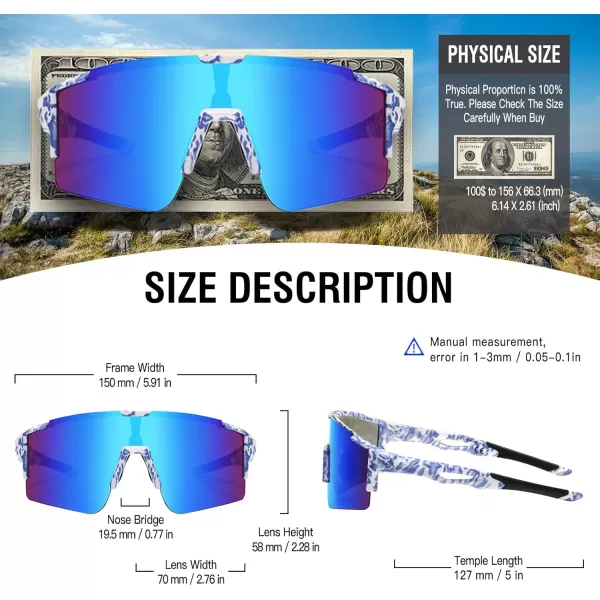 DUCO Sports Sunglasses for Men Cycling Sunglasses Youth Baseball Sun glasses Lightweight TR90 Frame Goggles DC0032Blue White Frame Blue Len
