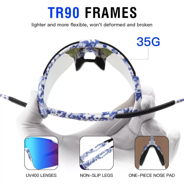 DUCO Sports Sunglasses for Men Cycling Sunglasses Youth Baseball Sun glasses Lightweight TR90 Frame Goggles DC0032Blue White Frame Blue Len