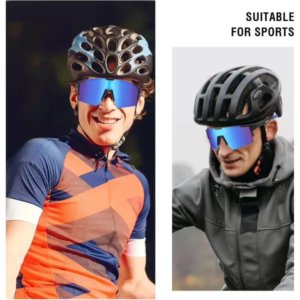 DUCO Sports Sunglasses for Men Cycling Sunglasses Youth Baseball Sun glasses Lightweight TR90 Frame Goggles DC0032Matte Black Blue Frame Blue Len