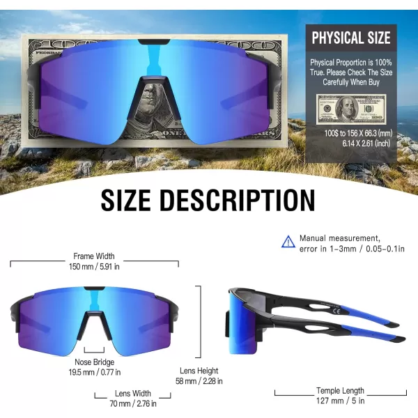 DUCO Sports Sunglasses for Men Cycling Sunglasses Youth Baseball Sun glasses Lightweight TR90 Frame Goggles DC0032Matte Black Blue Frame Blue Len