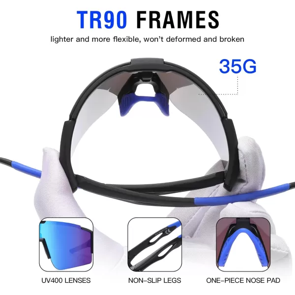 DUCO Sports Sunglasses for Men Cycling Sunglasses Youth Baseball Sun glasses Lightweight TR90 Frame Goggles DC0032Matte Black Blue Frame Blue Len