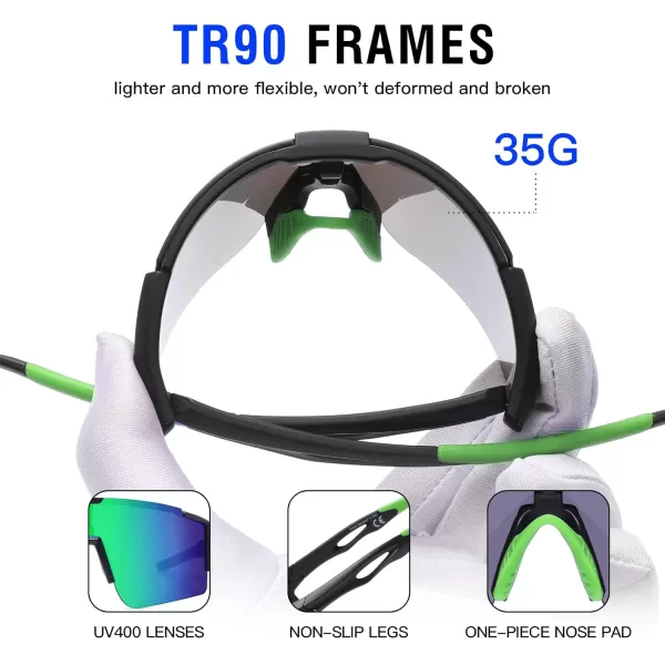 DUCO Sports Sunglasses for Men Cycling Sunglasses Youth Baseball Sun glasses Lightweight TR90 Frame Goggles DC0032Matte Black Green Frame Green Len