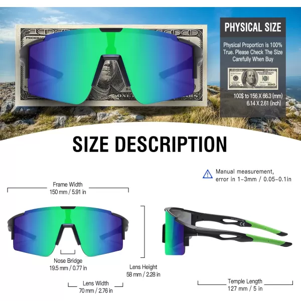 DUCO Sports Sunglasses for Men Cycling Sunglasses Youth Baseball Sun glasses Lightweight TR90 Frame Goggles DC0032Matte Black Green Frame Green Len