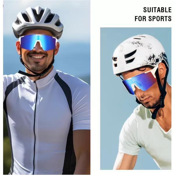 DUCO Sports Sunglasses for Men Cycling Sunglasses Youth Baseball Sun glasses Lightweight TR90 Frame Goggles DC0032White Blue Frame Blue Len