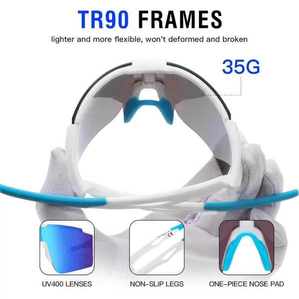 DUCO Sports Sunglasses for Men Cycling Sunglasses Youth Baseball Sun glasses Lightweight TR90 Frame Goggles DC0032White Blue Frame Blue Len