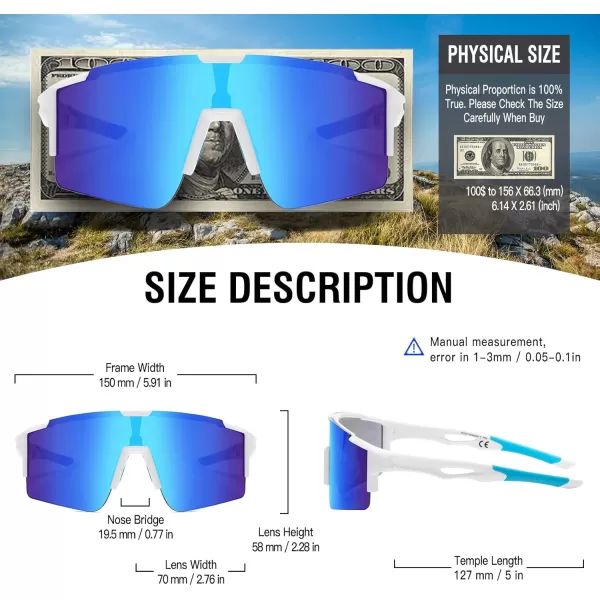 DUCO Sports Sunglasses for Men Cycling Sunglasses Youth Baseball Sun glasses Lightweight TR90 Frame Goggles DC0032White Blue Frame Blue Len