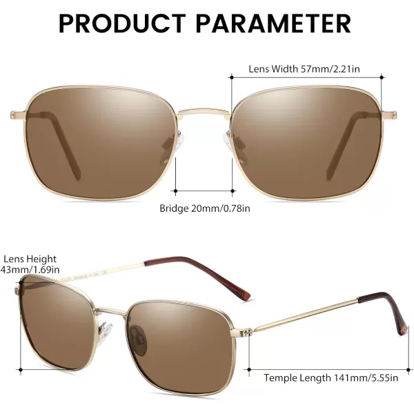 DUCO Square Sunglasses for Men Women Polarized Driving Sun Glasses UV400 Protection Retro Shades DC3038Gold Frame Brown Lens