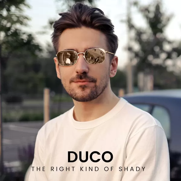 DUCO Square Sunglasses for Men Women Polarized Driving Sun Glasses UV400 Protection Retro Shades DC3038Gold Frame Brown Lens