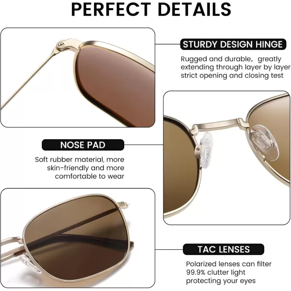 DUCO Square Sunglasses for Men Women Polarized Driving Sun Glasses UV400 Protection Retro Shades DC3038Gold Frame Brown Lens