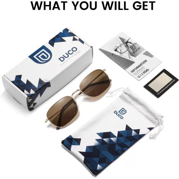 DUCO Square Sunglasses for Men Women Polarized Driving Sun Glasses UV400 Protection Retro Shades DC3038Gold Frame Brown Lens