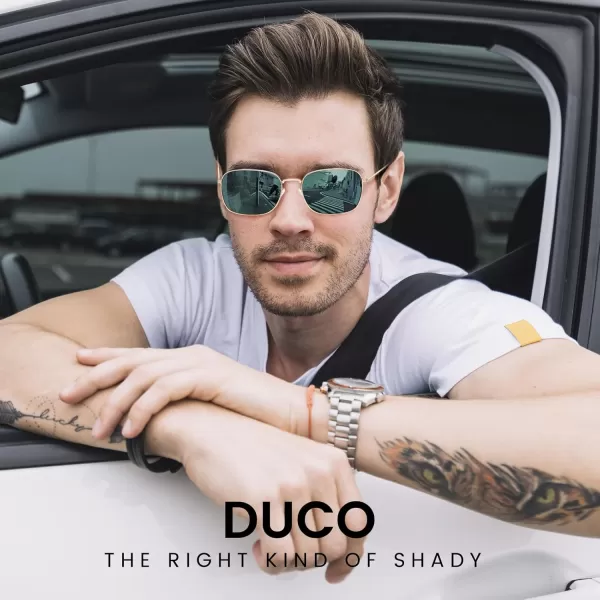 DUCO Square Sunglasses for Men Women Polarized Driving Sun Glasses UV400 Protection Retro Shades DC3038Gold Frame Green Lens