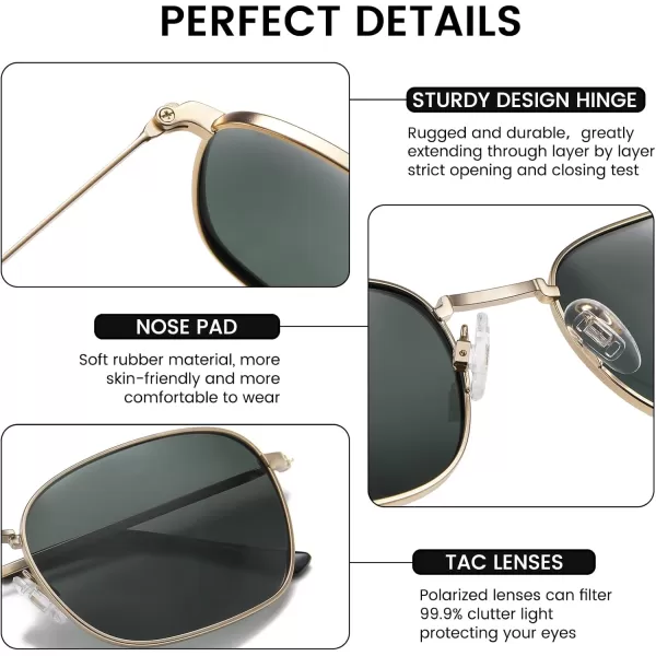 DUCO Square Sunglasses for Men Women Polarized Driving Sun Glasses UV400 Protection Retro Shades DC3038Gold Frame Green Lens